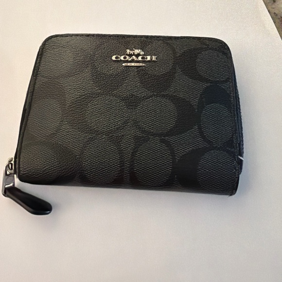 Coach Handbags - Coach Black Signature Zip Around Wallet Small Compact
